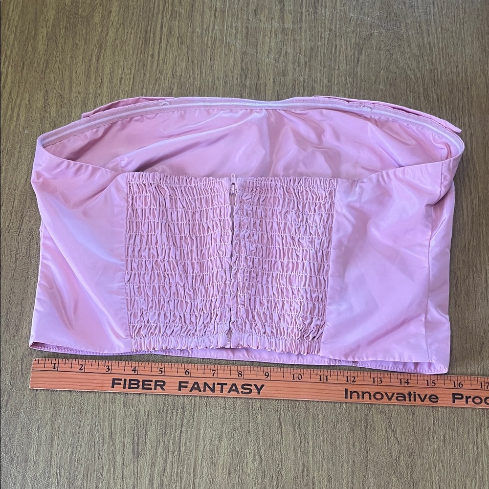 STAUD Dusty Pink Strapless Bow Crop Top, Satin Fabric, Stretchy Back, Sz L - Picture 11 of 11